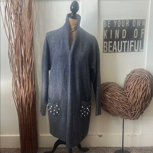 CeCe Gray Cardigan with Pearl Accents